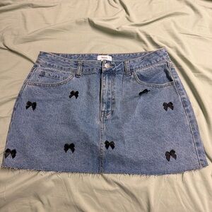 Forever 21 Blue Denim Skirt with Black Bow Details